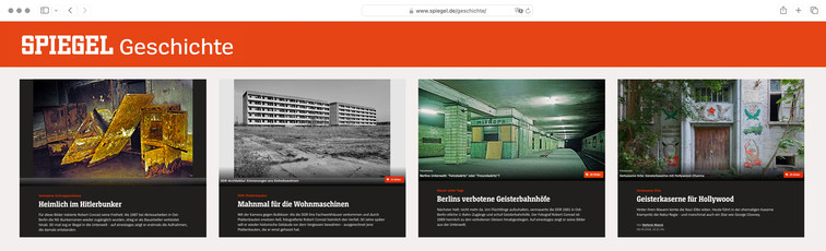 Portal »SPIEGEL Geschichte« mit vier »Robert Conrad Stories«: Heimlich im Hitlerbunker, Mahnmal für die Wohnmaschinen, Berlins verbotene Geisterbahnhöfe, Geisterkaserne für Hollywood Bild 9427