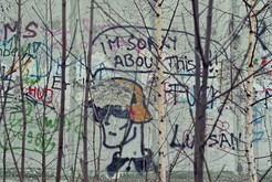 Berliner Mauer an der Garten- / Ecke Bernauer Straße in Berlin Wedding (West-Berlin) im Bereich der heutigen Gedenkstätte Berliner Mauer, 18.01.1990 Bild 6735